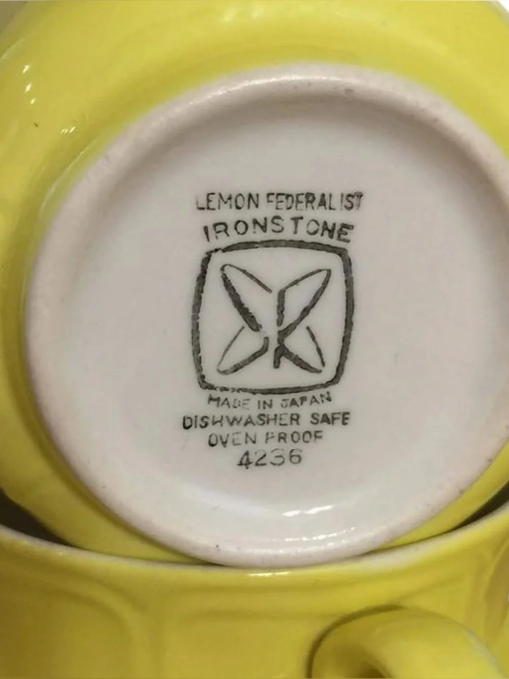 Sears Lemon Federalist Ironstone Cups Saucers Buttercup Yellow Made in Japan